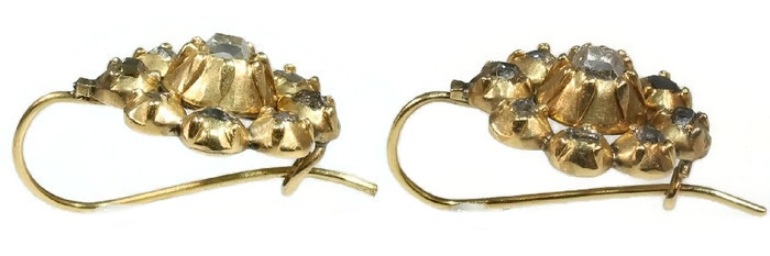 Georgian diamond 18kt gold drop earrings shepherd's crook (image 2 of 5)